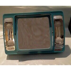 Vtg Mirror Go-Glow Portable Lighted 2-Way Make-Up Mirror w/Carrying Case